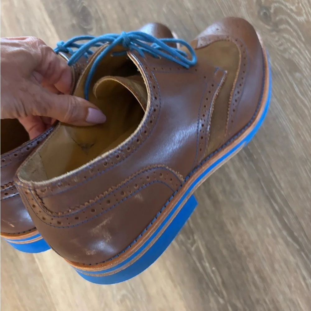 Men's Bold Society by Sony Brown Wingtip Dress Shoes with Blue Accents Sz 12
